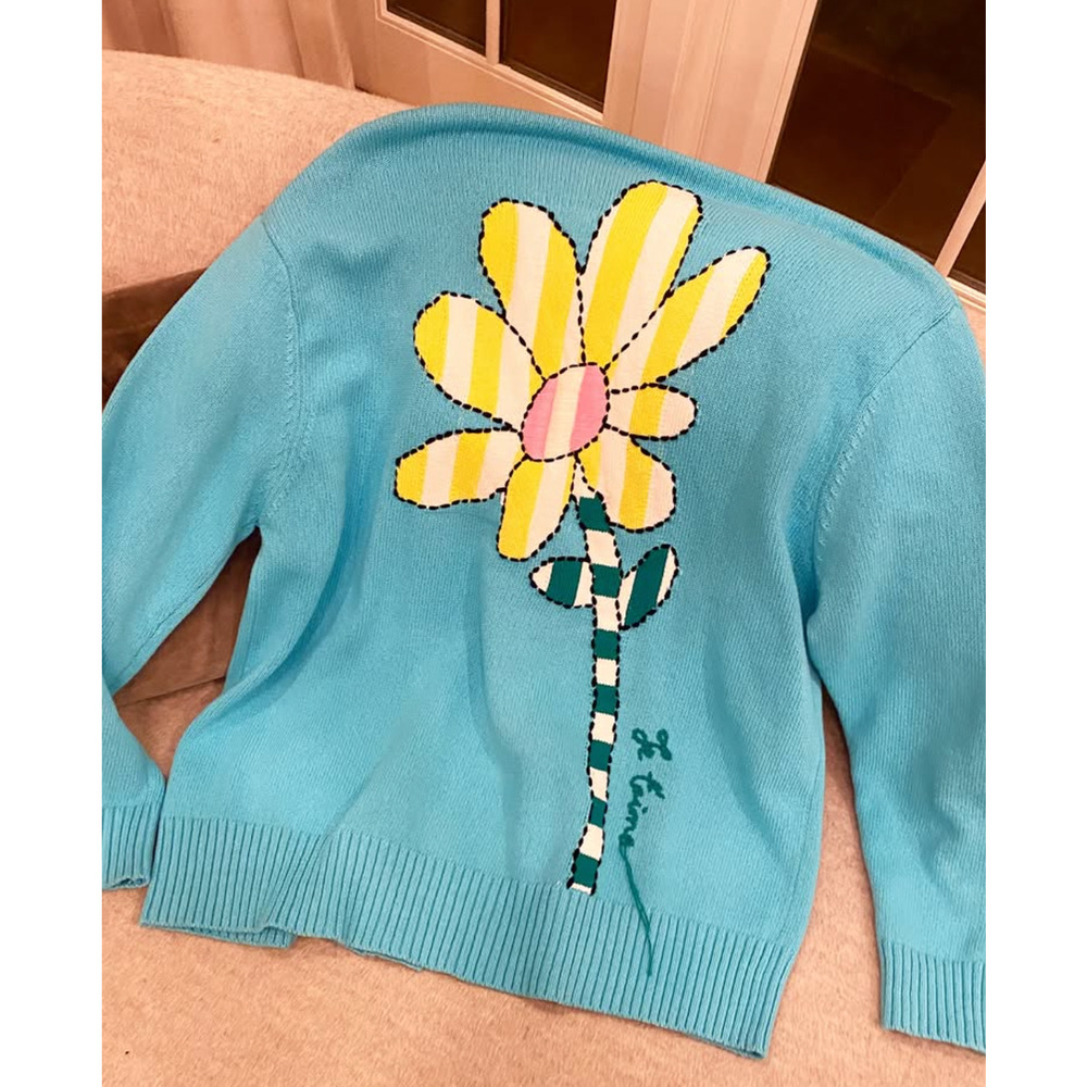 Mira Mikati Daisy Intarsia Sweater Blue Graphic Flower Knit Jumper Playful small